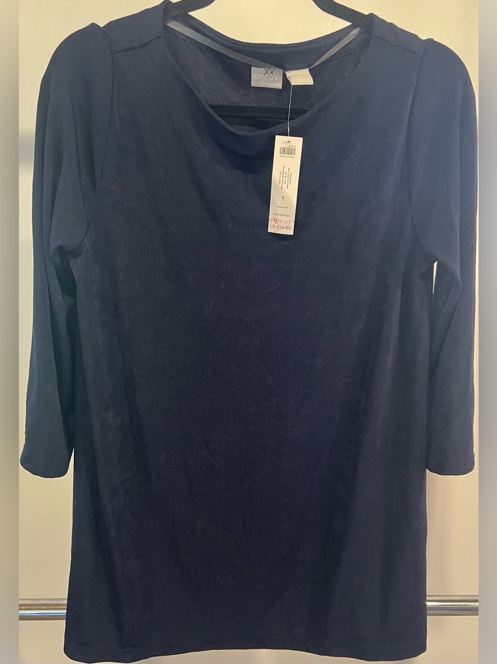 NWT Chico’s Travelers Split Sleeve Tunic 3/4 SLV Top Size 1 (8/10)
